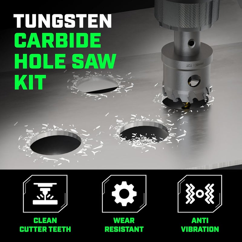 Staten tools Tungsten Carbide Hole Saw Kit 22 Pcs – Carbide Hole Saw Set 9/16" to 2-1/8" for Metal, Stainless Steel, Wood – Includes 2 Drill Bits, Deburring Tool, 4 Blades, 3 Allen Wrenches – Industrial & DIY Use - Image 3